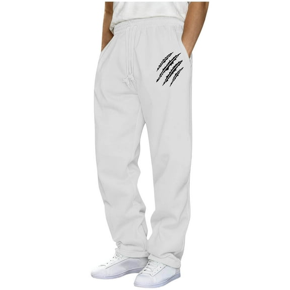 Stamzod Baggy Sweatpants Men Trendy Fashion Printed Casual Pants with Pocket Plus Size Elastic Waist Joggers for Men White D XL