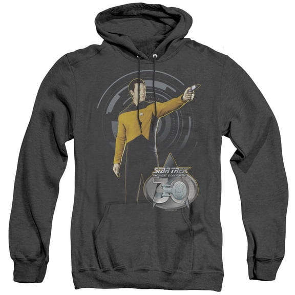 Star Trek Data 30 Adult Heather Hoodie Sweatshirt Black