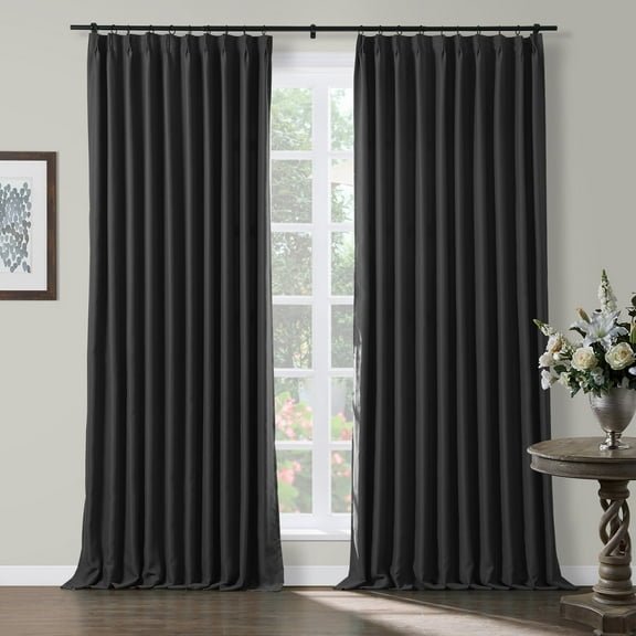 TWOPAGES Pinch Pleat Curtain Blackout  Light Blocking Drape for Living Room, 1 Panel, 52"x108", Black
