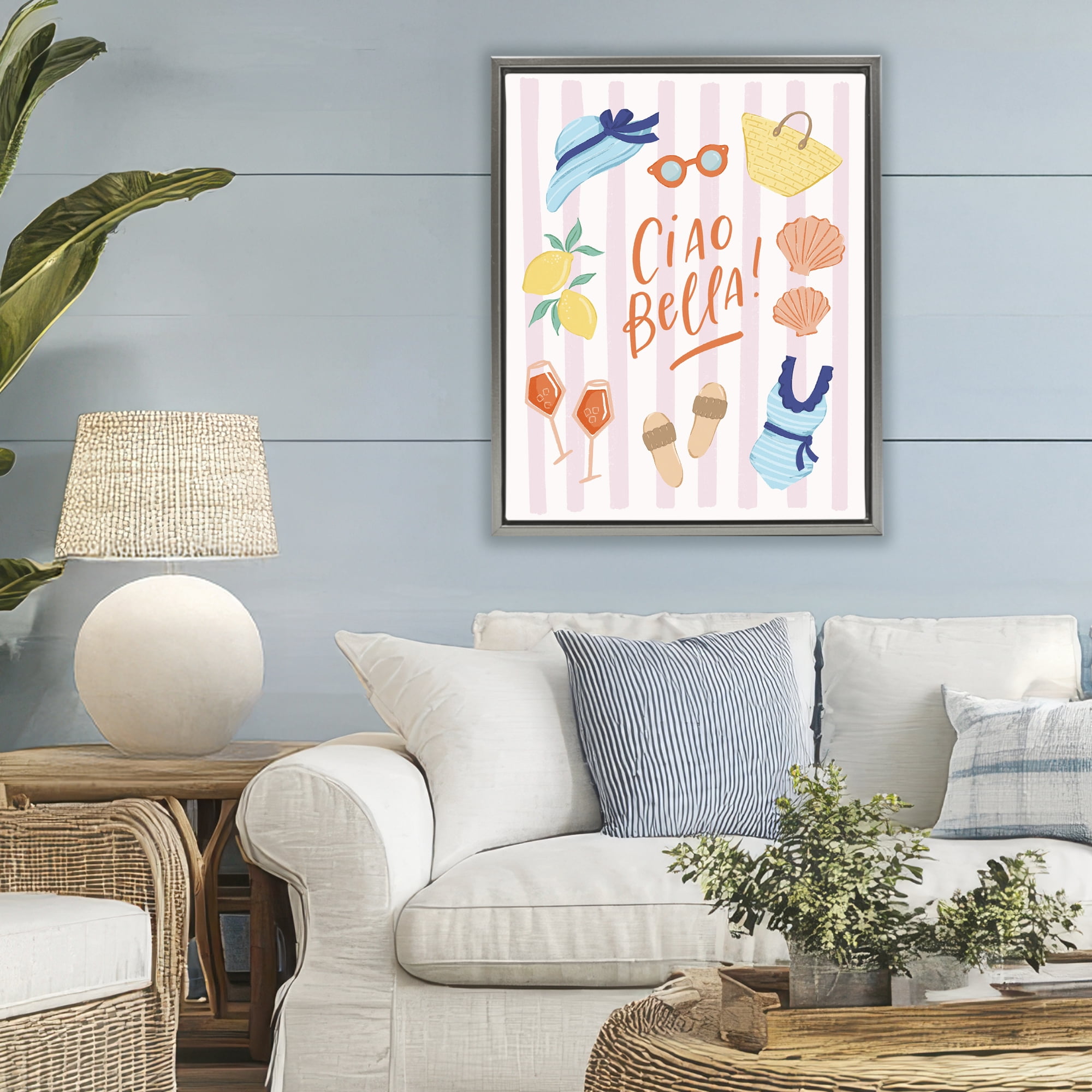 Stupell Industries Summer Ciao Bella Gray Framed Floater Canvas Wall Art, design by Sandra Picco