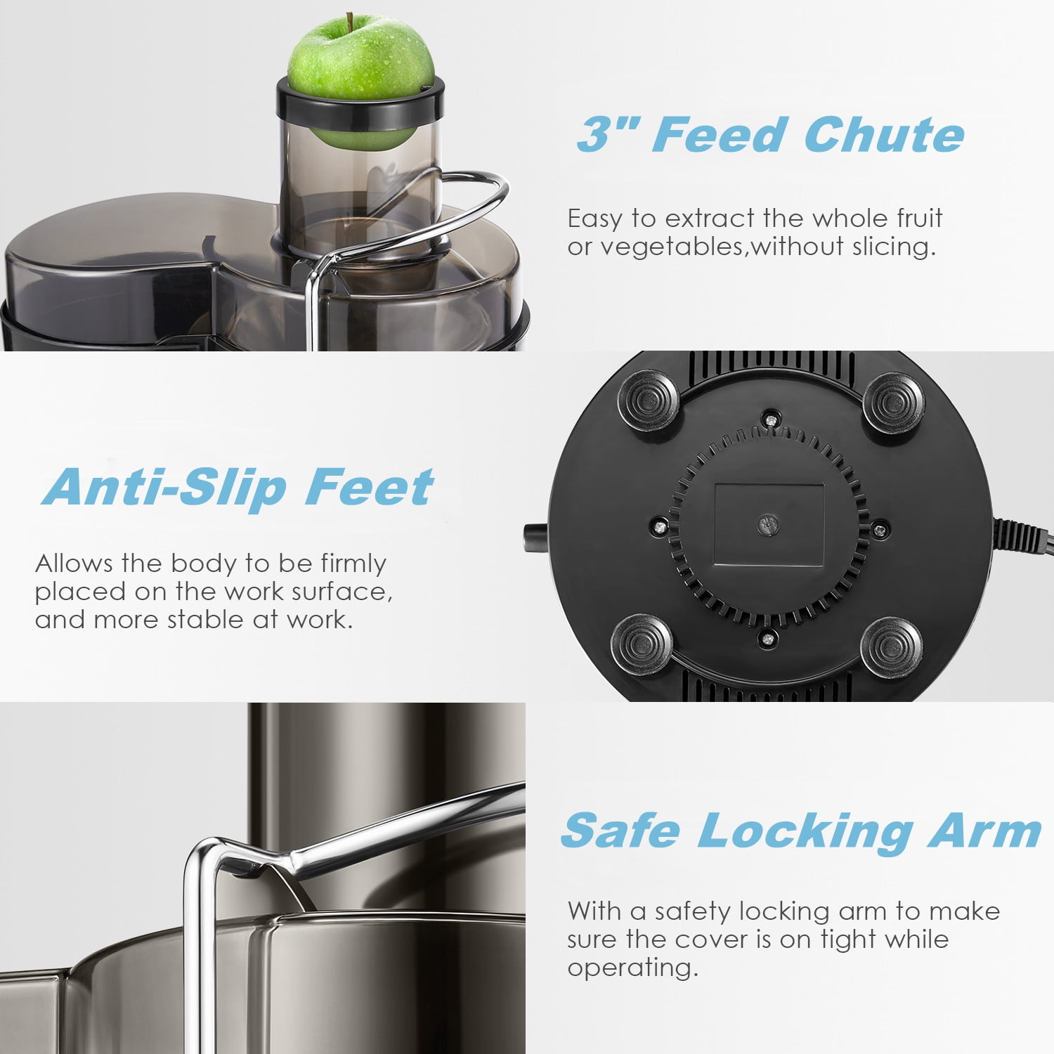 Juicer Machines 400W, 3" Wide Feed Chute Juicer Extractor for Whole Fruit and Vegetables, Anti-slip Feets, 3 Speeds Setting