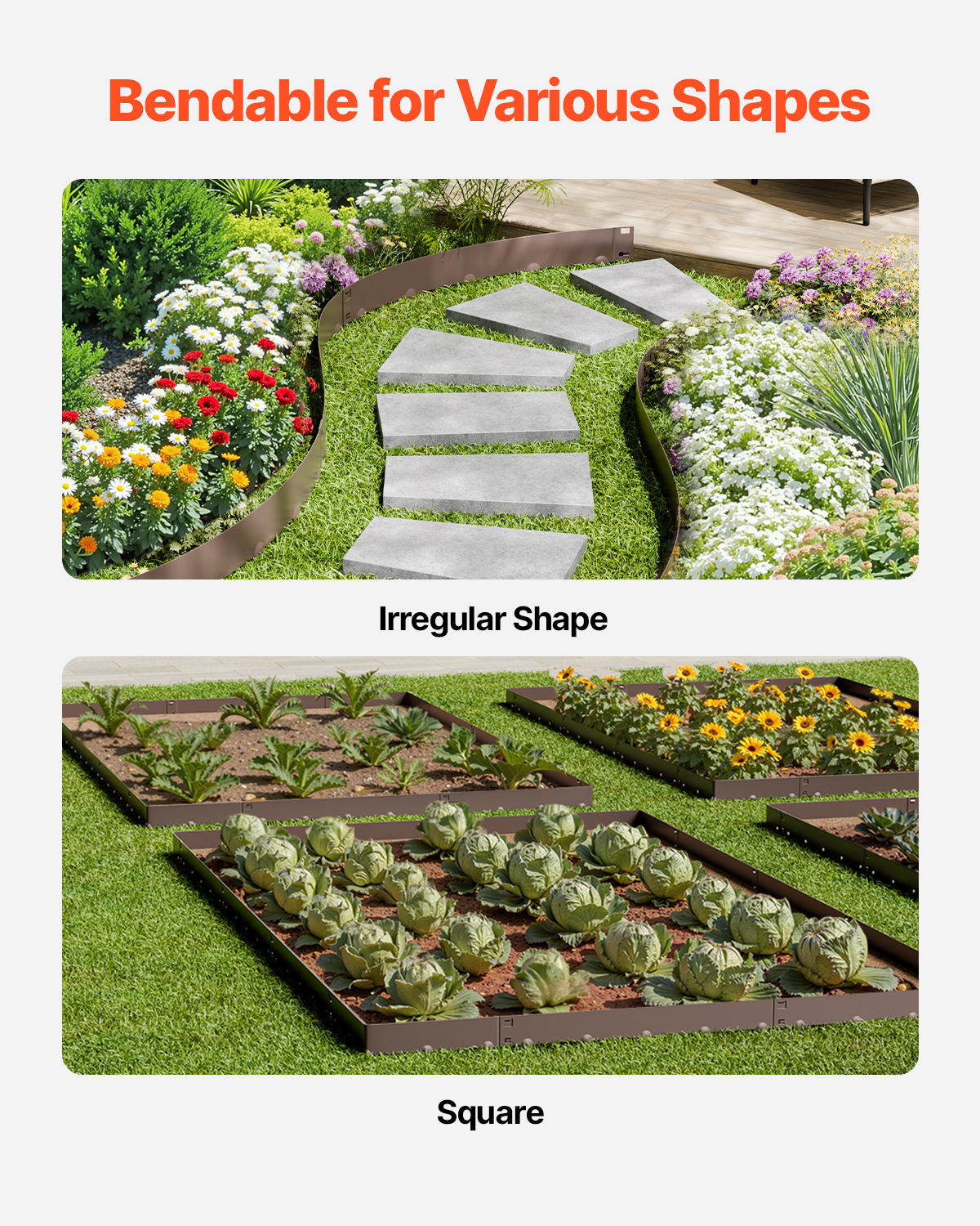 VEVOR Steel Landscape Edging, 5 Packs 39 x 5 in Rust-Resistant Metal Landscape Edging, Bendable Garden Edging Border, Heavy Duty Lawn Edging, Easy-to-Install, Flower Bed Yard Pathway Divider Brown
