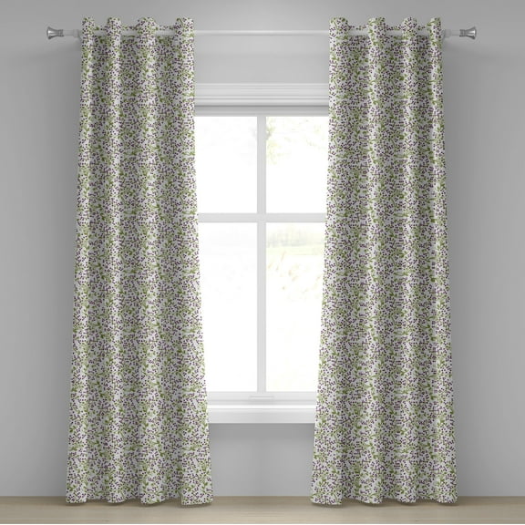 Ambesonne Flower Grommet Curtain, Wild Berries Botanical, 50" x 84", Purple Green White