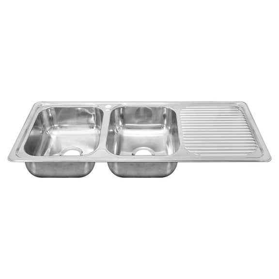 Naiture Double Bowl Stainless Steel Kitchen Sink, Rectangular Drop-In Top Mount Sink, 47-1/2" X 20" with Right Drainboard and Single Faucet Hole