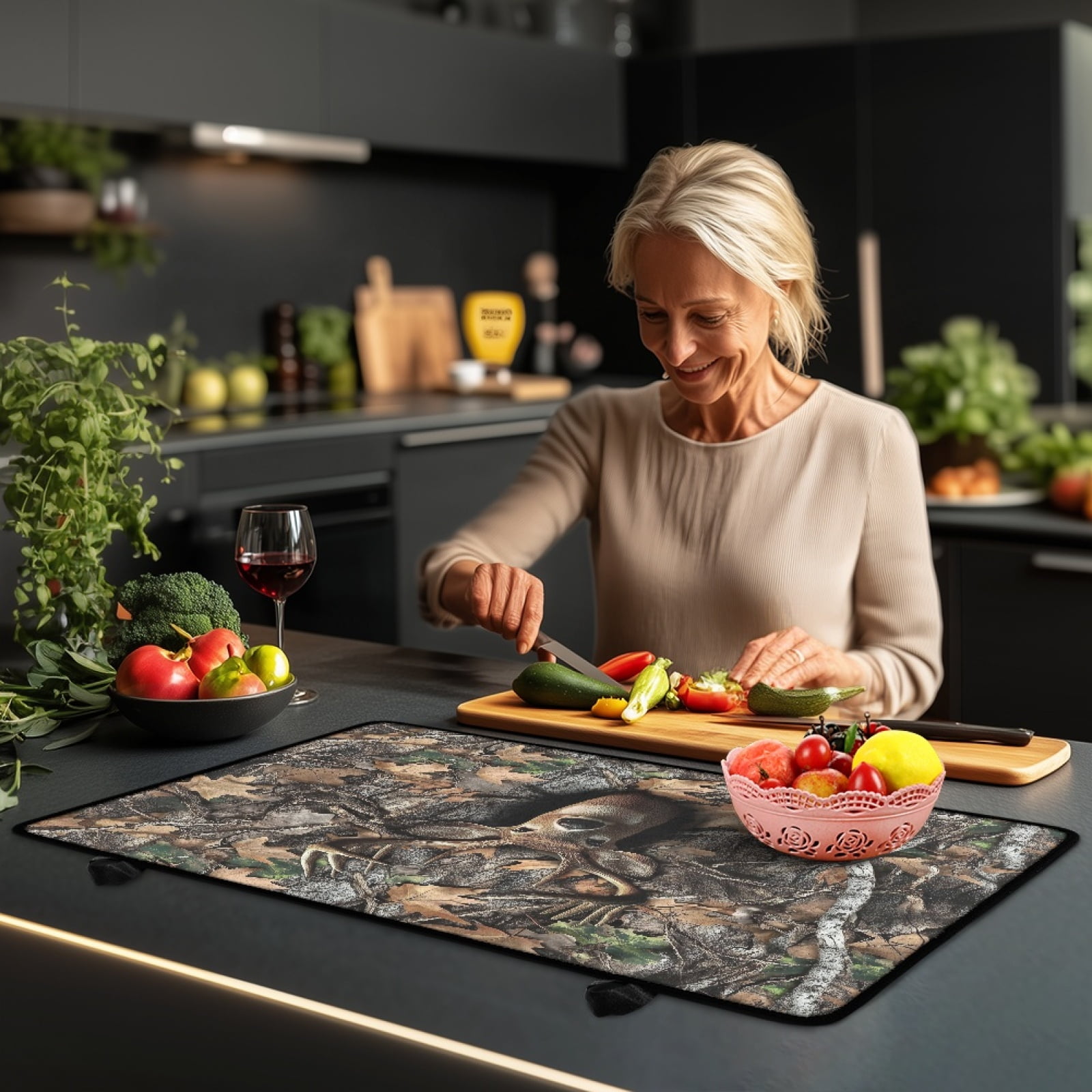 Renewold Electric Stove Top Cover for Cooktop, Induction Electric Stove Cover Anti-slip Glass Cooktop Mat Extra Large Flat Top Stove Mat Easy Storage, Deer Camo Hunting Forest Grey