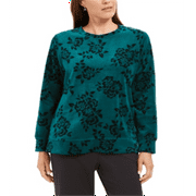 Karen Scott Women's Petite Floral-Print Sweatshirt Jadite Size PM