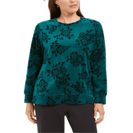 Karen Scott Women's Petite Floral-Print Sweatshirt Jadite Size PM