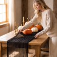 thumbnail image 5 of 10FT Black Sheer Table Runner, Rustic Cotton Linen Blend Long Tablecloth for Halloween Wedding Party Decor, Extra Long Elegant Banquet Buffet Overlay, 5 of 6