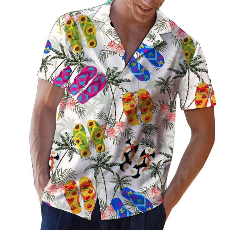 VSSSJ Hawaiian Shirts for Men Loose Fit Tropical Print Button Down