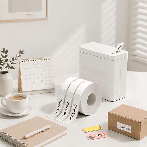 D12 Compact Wireless Labeller White 4 Rolls 15x40mm Labels, Portable Thermal Label Printer, Phone App Control, Rechargeable, for Home, Office & Small Business