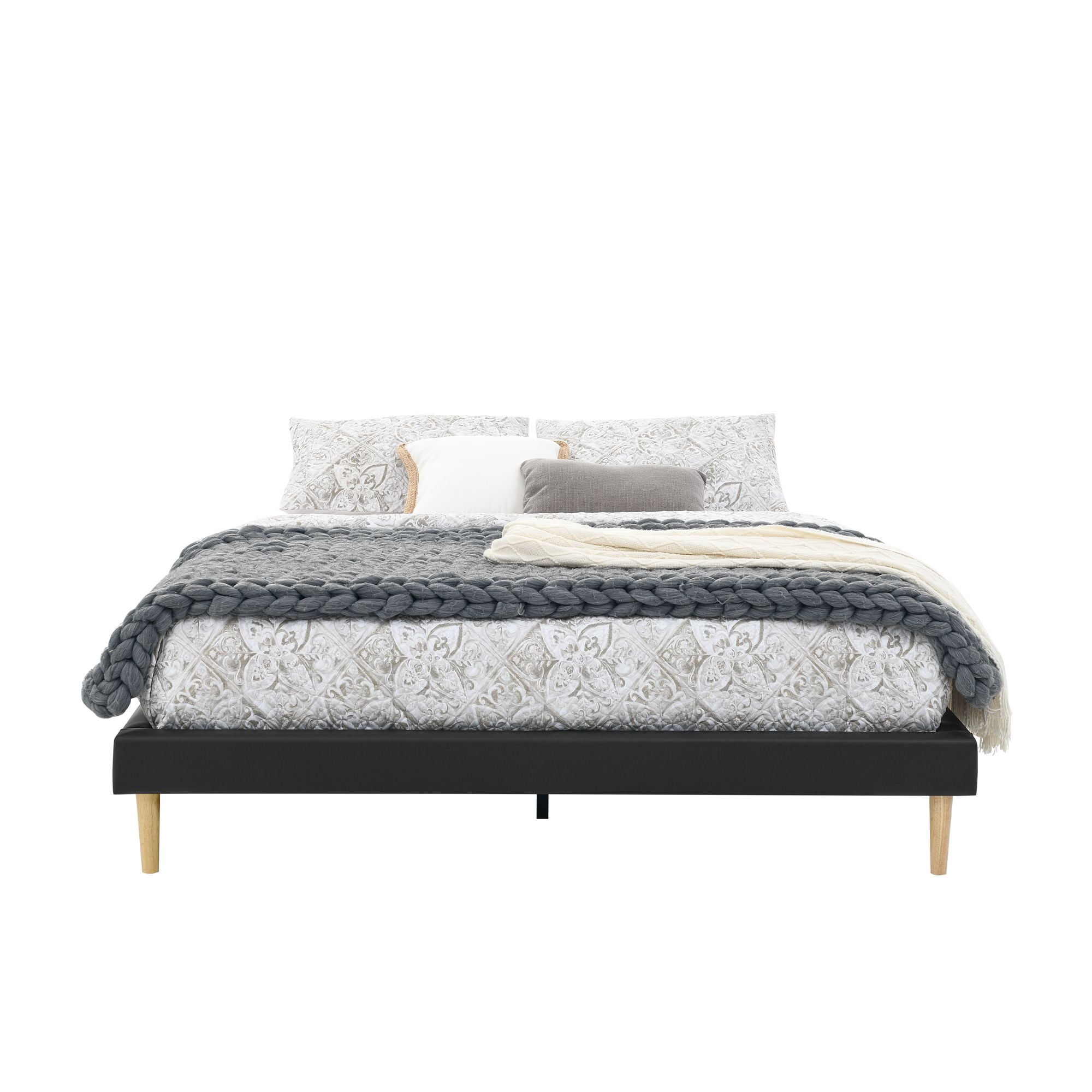 KING Size Platform Bed Frame with Wood Slats Support Waterproof Faux Leather Easy Assembly