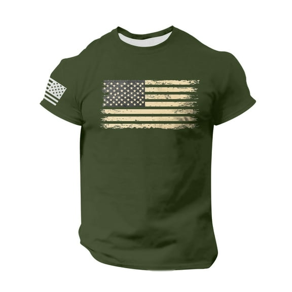 GIPQJK Mens T Shirts 4th Of July Merican Flag Design Crewneck Short Sleeve Graphic Tops Loose Fit Patriotic T-Shirts Usa Flag T Shirts Tops,Army Green 3XL