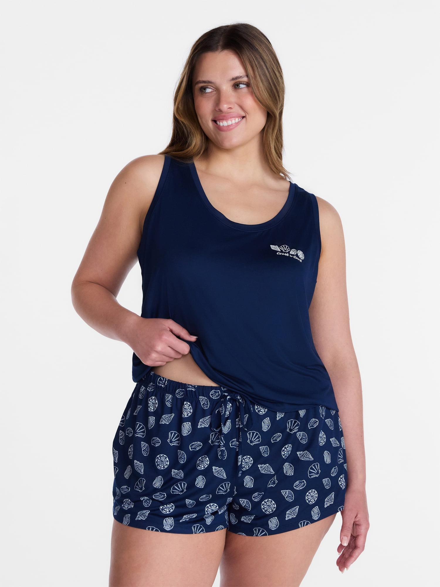 Joyspun Women's Tank Top and Shorts Pajama Set, 2-Piece, Sizes XS-3X