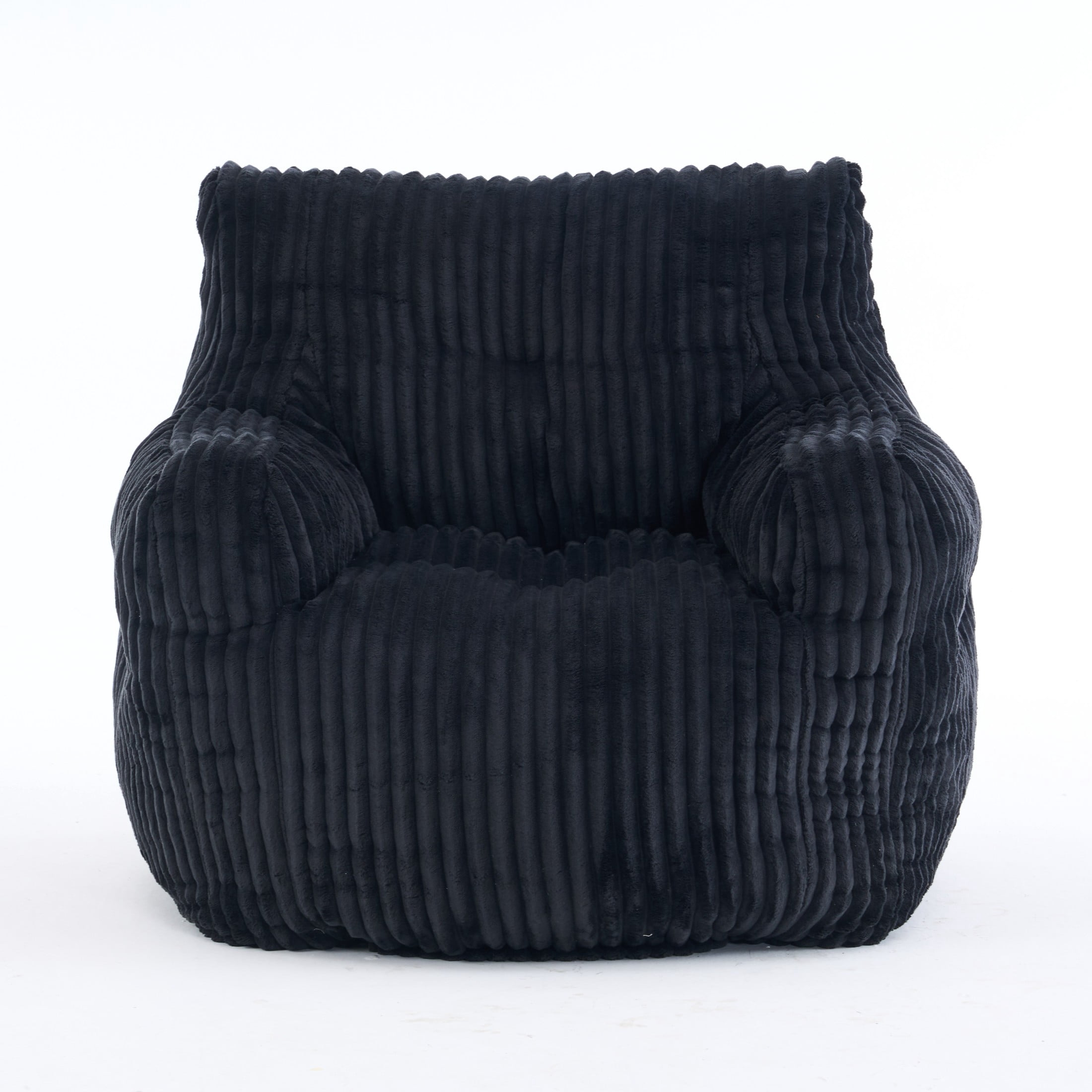 Noble House Solley 39" Fluffy Corduroy Bean Bag Chair, Memory Sponge Floor Lounger Accent Seat for Living Room, Black