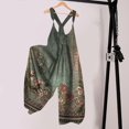 thumbnail image 2 of Guiexla Women Jumpsuit Sleeveless Wide Leg Ethnic Style Print Loose Deep Crotch Low-cut Pockets Cross Back Suspender Jumpsuit, 2 of 7