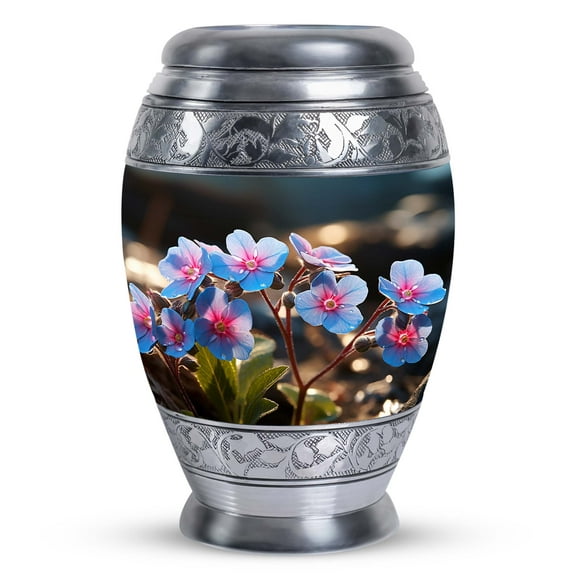 Blue & Pink Beautiful Flower Large Urns For Human Ashes Adult Female, Decorative Urns For Mother Ashes, Urns For Women Ashes, Cremation Urn For Human Ashes, Handcrafted Urn, Metal Urn -10inches