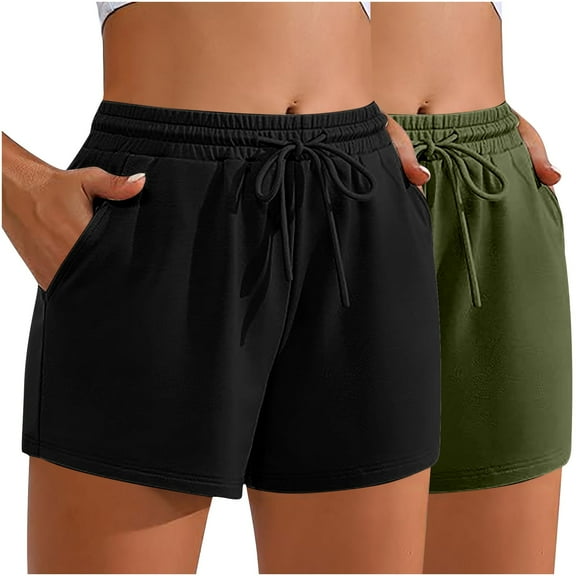 ABATAB 2 Pack Womens Sweat Shorts Comfy Casual Lounge Shorts Drawstring High Waist Summer Athletic Gym Shorts with Pocket