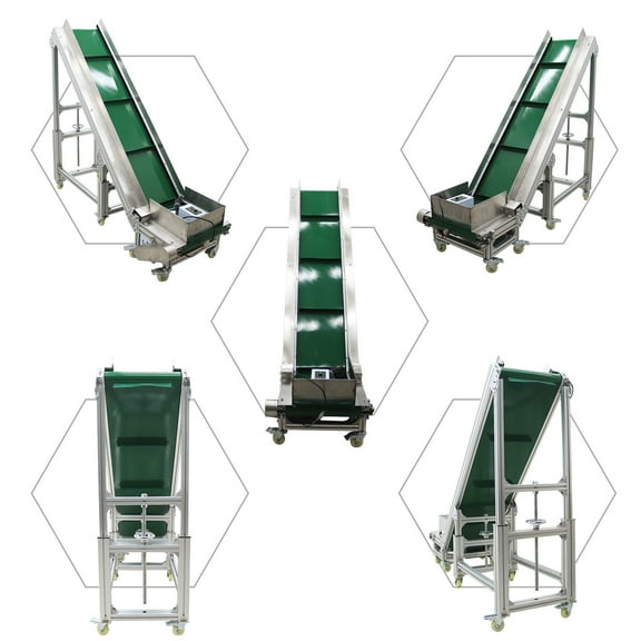 2M Climbing Conveyor Machine Green PVC Belt with Blocking Aluminum Alloy Body Flat Inclined 110V