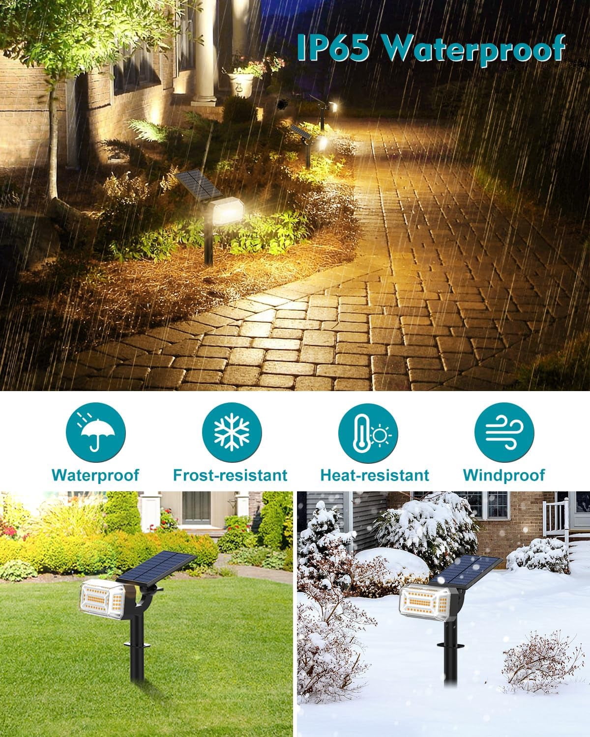 Solar Lights Outdoor, 8 pack, 102 LEDs, 4 Modes, IP65 Waterproof, Adjustable Solar Spotlight & Panel, Flood Lights for Yard, Garden - Warm White