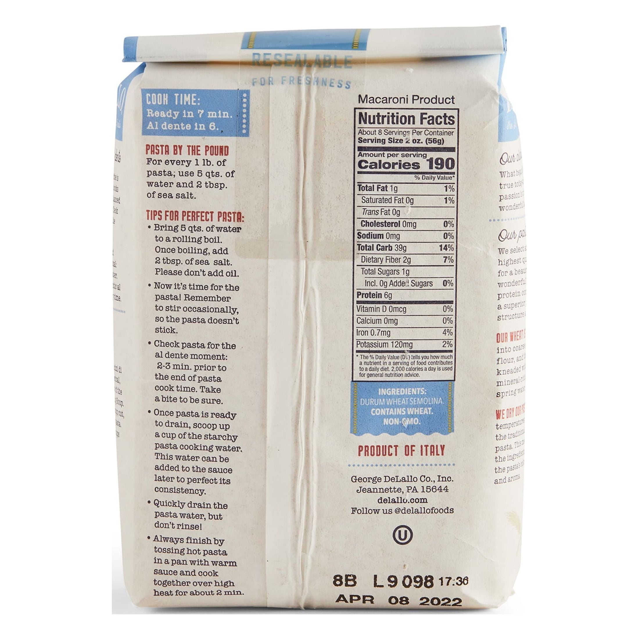 (4 pack) DeLallo Acini di Pepe, Pastina Pasta, Made in Italy, Cooks in 7 Minutes, Non-GMO, 1 lb Bag
