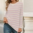 thumbnail image 4 of Aobny Funny Shirts for Women Striped Loose Fit Tops Pink Pullover Long Sleeve Crew Neck Y2k Shirt,XL, 4 of 7