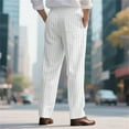 thumbnail image 4 of Dwelliawo Men Linen Pants Straight Legs Baggy Pinstripe Pant Lightweight Loose Dress Pants Slim Fit Summer Beach Trousers with Pockets White XL, 4 of 4