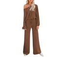thumbnail image 3 of Fashnice Ensembles de Survêtements pour Femmes Col Rond Ensemble de Jogging à Manches Longues Coupe Ample Haut Court Pantalon Grand Café 2TG, 3 of 4
