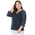 thumbnail image 3 of GRACE & GRANDEUR Women's Plus Size Floral V Neck 3/4 Sleeve Raglan Blouse, 3 of 6