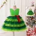 thumbnail image 2 of SuTry Girls Christmas Color Blocked Sleeveless V Neck Mesh Cake Dress Dress Holiday Party Performance for Kids 4-9 Years(Green,6 Years), 2 of 9