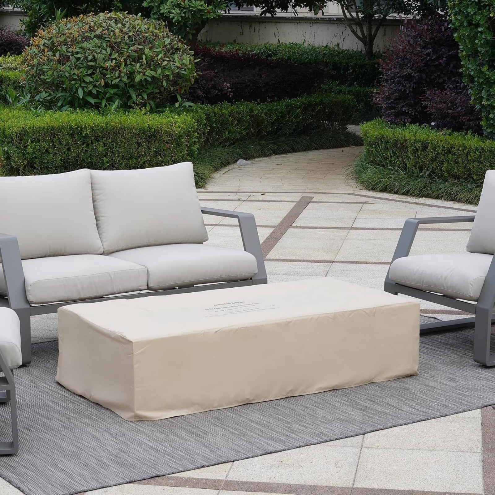 48" Patio Terrazzo Fire Pit Table, 50,000 BTU Outdoor Rectangle Gas Fire Table, Concrete Fire Pit Coffee Table for Backyard, Patio, Deck, Gray