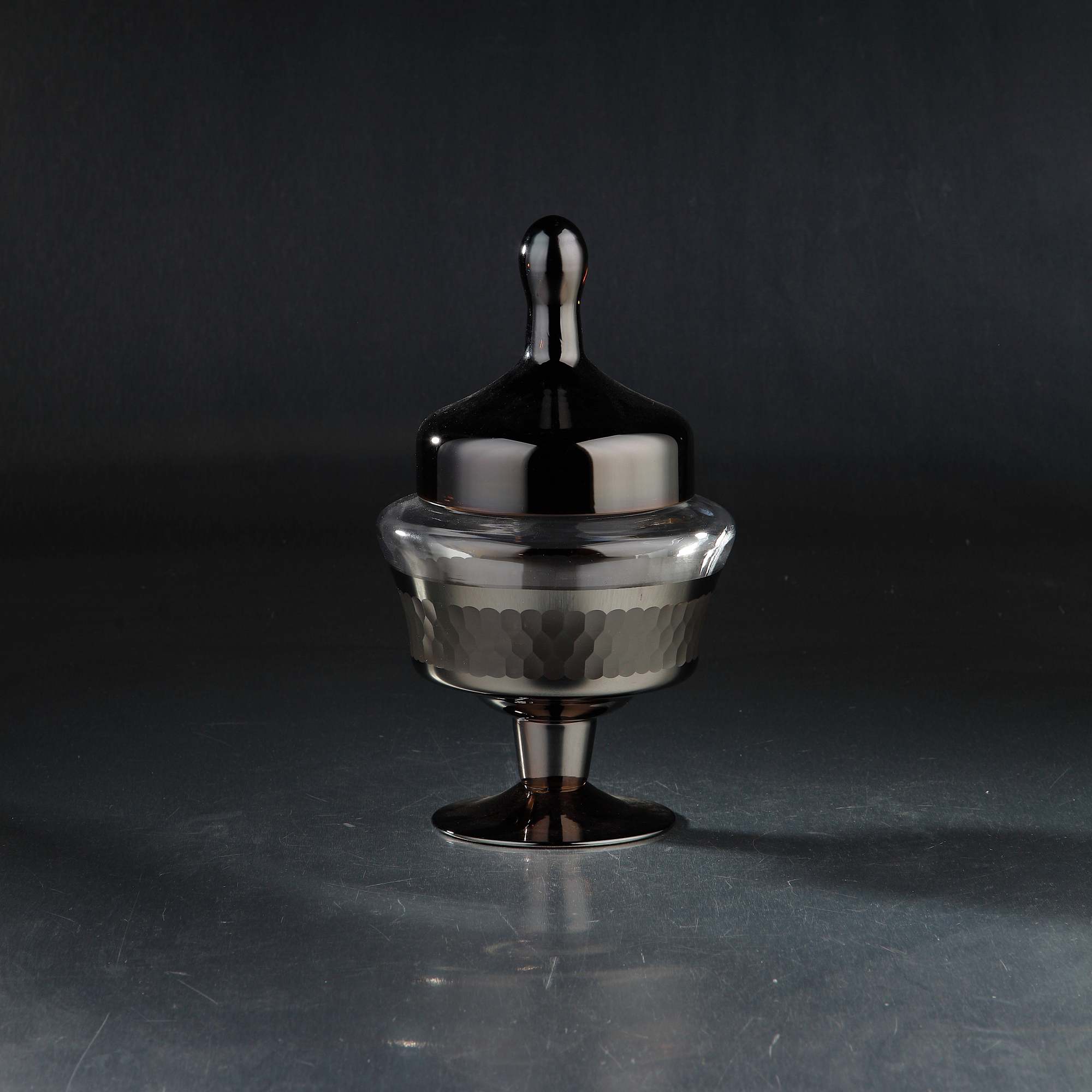 11.5" Black and Clear Candy Dish Jar with Finial Lid