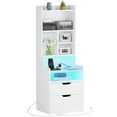 ADORNEVE Tall Nightstand with Bookshelf, Bedside Table with Charging