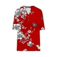 thumbnail image 7 of JTZGDY Henley Shirts for Women Cute Floral Pattern Printed Short Sleeve Button V Neck Graphic T-Shirts Loose Fit Dressy Tunic Blouse Red L, 7 of 7
