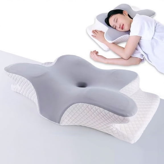 DAMAI Memory Foam Neck Pillow with a Butterfly-Shaped Design—ergonomically Designed to Provide Support for Side Sleepers, Featuring Slow Rebound Technology(Gray)