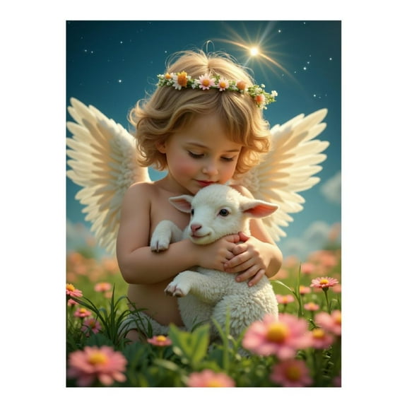 Diamond Art Kits for Adults, Angel Wings Embracing Lamb 5D Diamond Painting Kits for Adults Beginners, DIY Full Drill Diamond Painting, Gem Art and Crafts 12x16