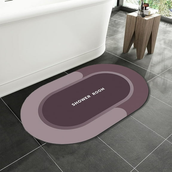 Gallickan Rubber Bath Mats, Non-Slip Quick Dry Rugs Fit Under Door Super Absorbent Thin Washable Oval Floor Bath Mat for Bathroom, Bathtub, Shower and Sink, Red