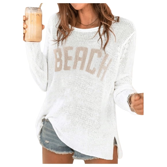 Camisa COZYEASE de cobertura para playa con estampado de letras, blanca, talla M