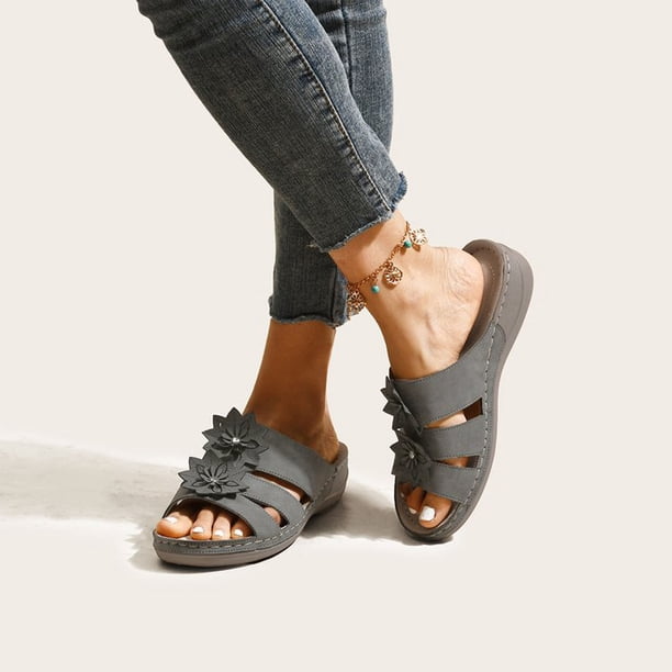 Sandalias de playa con cuña y punta abierta para mujer con diseño de flores y vacaciones Wmkox8yii ytu3328