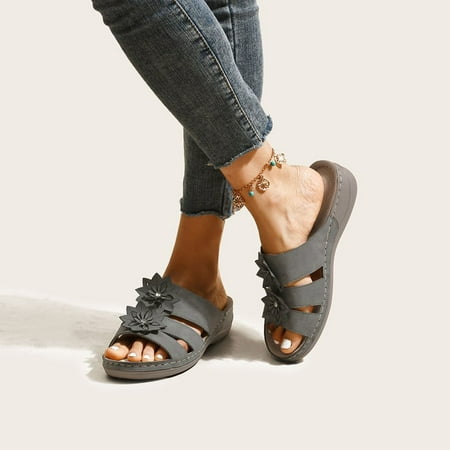 

absuyy Womens Wedge Sandals Open Toe Fashion Casual Summer Slide Sandals #901 Gray