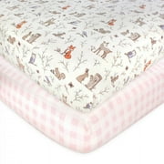 Hudson Baby Infant Girl Cotton Fitted Crib Sheet, Enchanted Forest, One Size