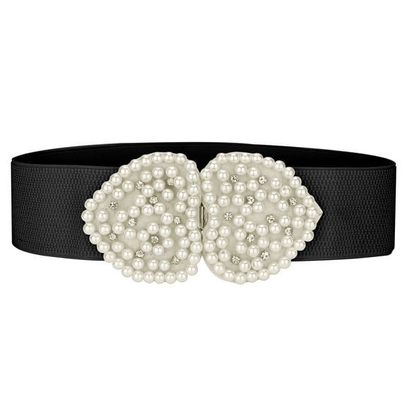 INSPIRE CHIC Heart Shape Design Faux Pearl Rhinestone Decor Waist Belts for Women One Size Black