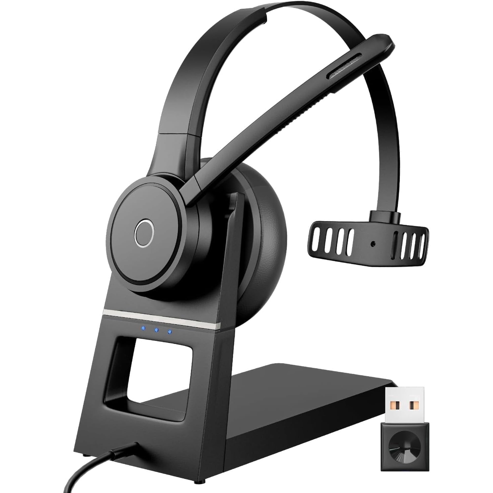 Bluetooth Headset with Noise Cancelling Microphone, USB Dongle & Charging Dock, Wireless Computer Headset for PC Laptop, Zoom Teams Call Center