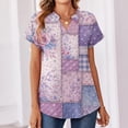 thumbnail image 4 of OIOLOYJM Short Sleeve Tops for Women 2026 Geometric Print Casual Shirts Summer V Neck Loose Fit Tunic Tops Dressy Fashion T Shirts Purple L, 4 of 7