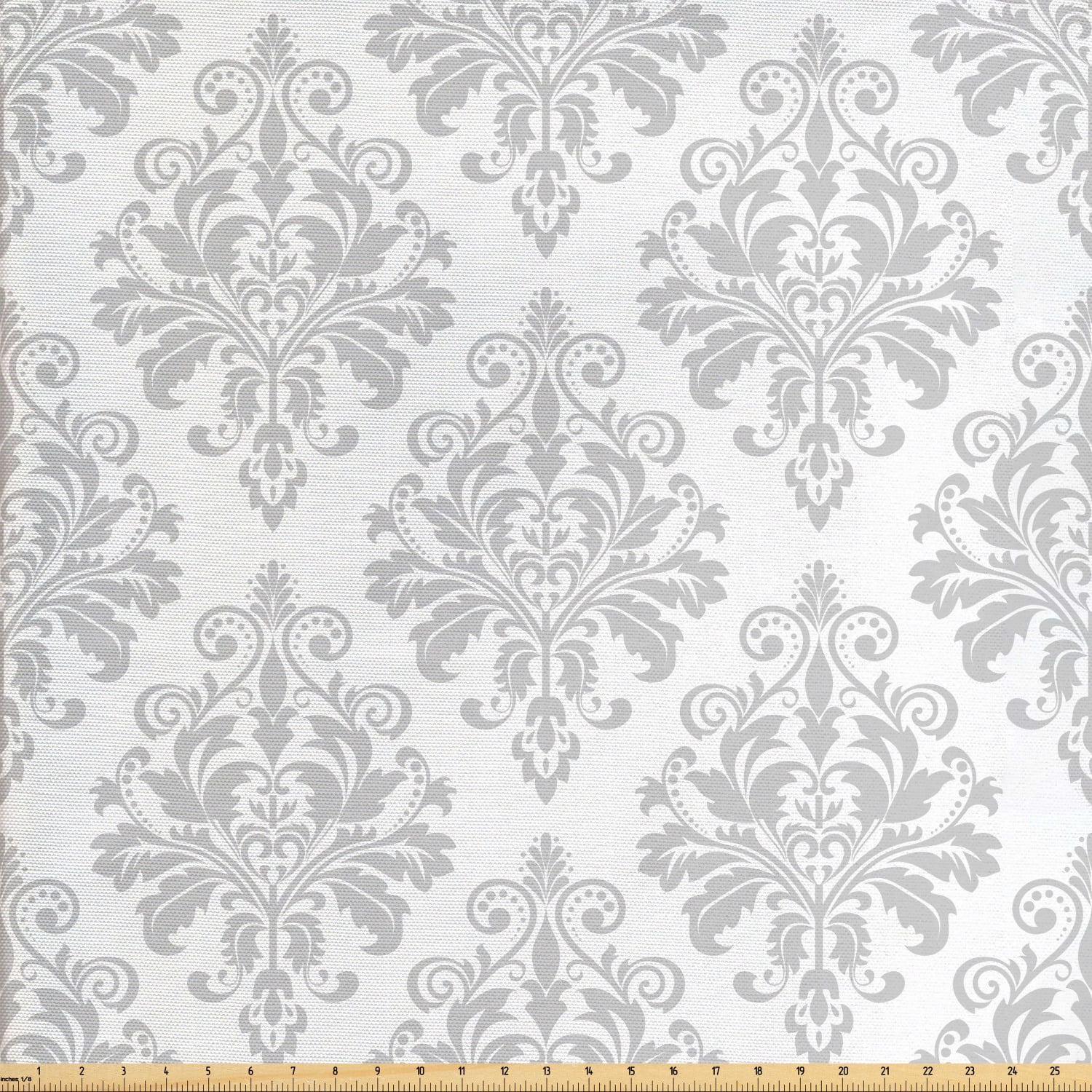 Damask Grey Fabric by The Yard, Antique Baroque Pattern of Continuous