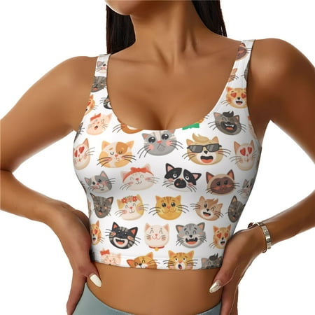 Racerback Sports Bras For Women High Support  Modern Diverse Cartoon Cute Cats Workout Tank Tops Woman  Workout Yoga Running Bra