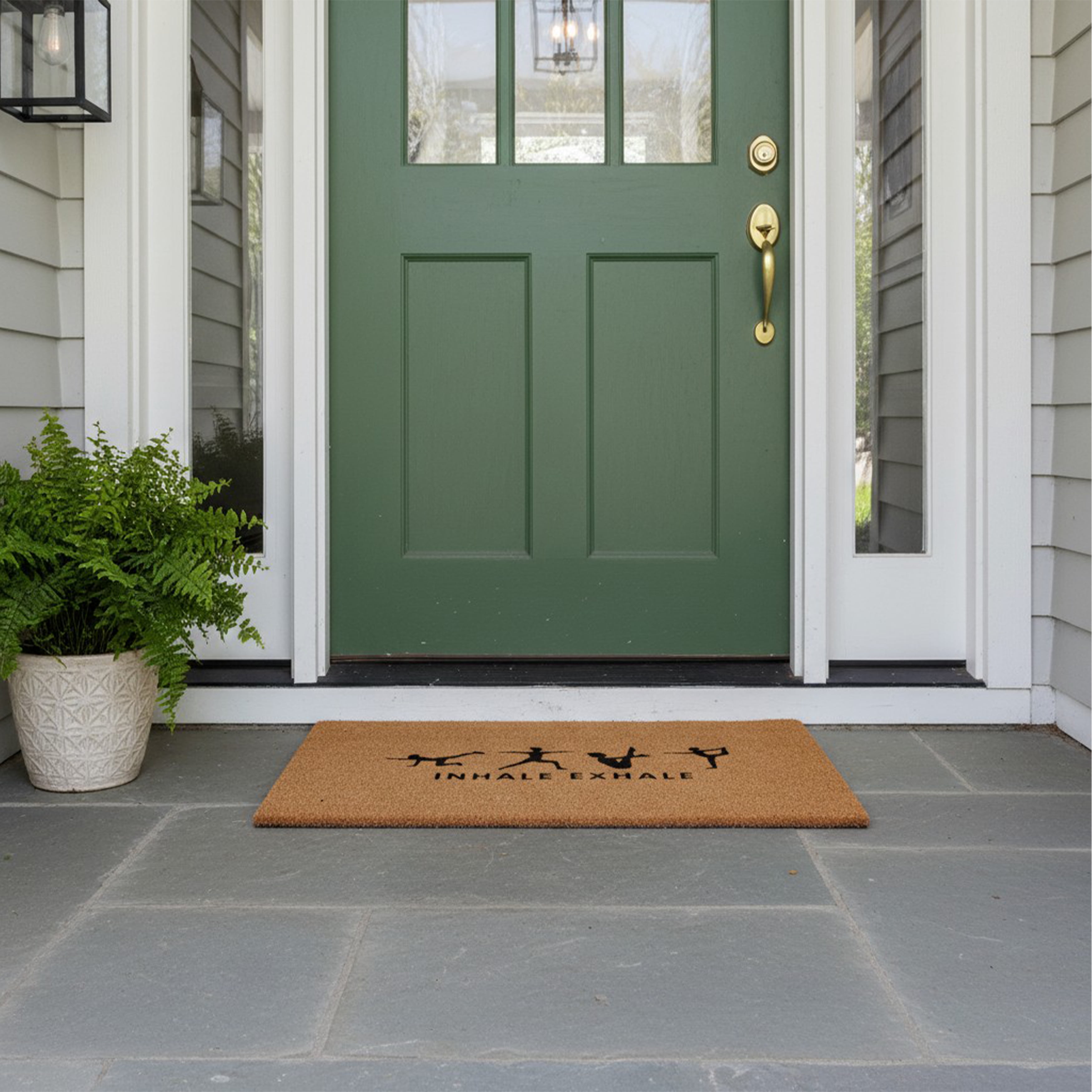 Inhale Exhale Silhouette Non Slip Vinyl Backing, Front Doormat, Entryway Doormat, 24"x36"