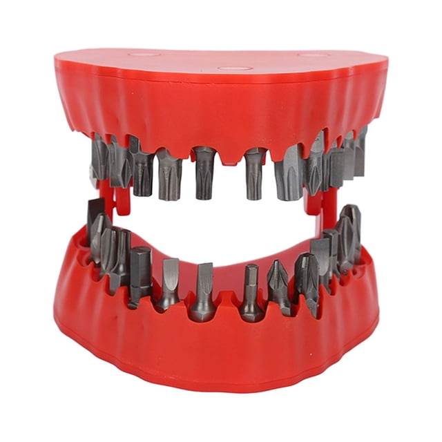 Denture Drill Bit Holder, Completely Open Sturdy ABS Screwdriver Drill Bit Holder Keep Neat Teeth Model Shaped For Working Use Black,Red