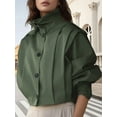 thumbnail image 4 of Women'S Pleated Jacket Long Sleeve Collared Button Down Casual Short Trench Coat Spring Fall Outerwear Green M, 4 of 9