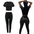 thumbnail image 3 of Mujeres de manga corta Yoga gimnasio entrenamiento Crop tapas de cintura alta Leggings pantalón compresión deportes atléticos camisas lindo carta - M METRO Sunnimix Traje de entrenamiento para mujer, 3 of 8