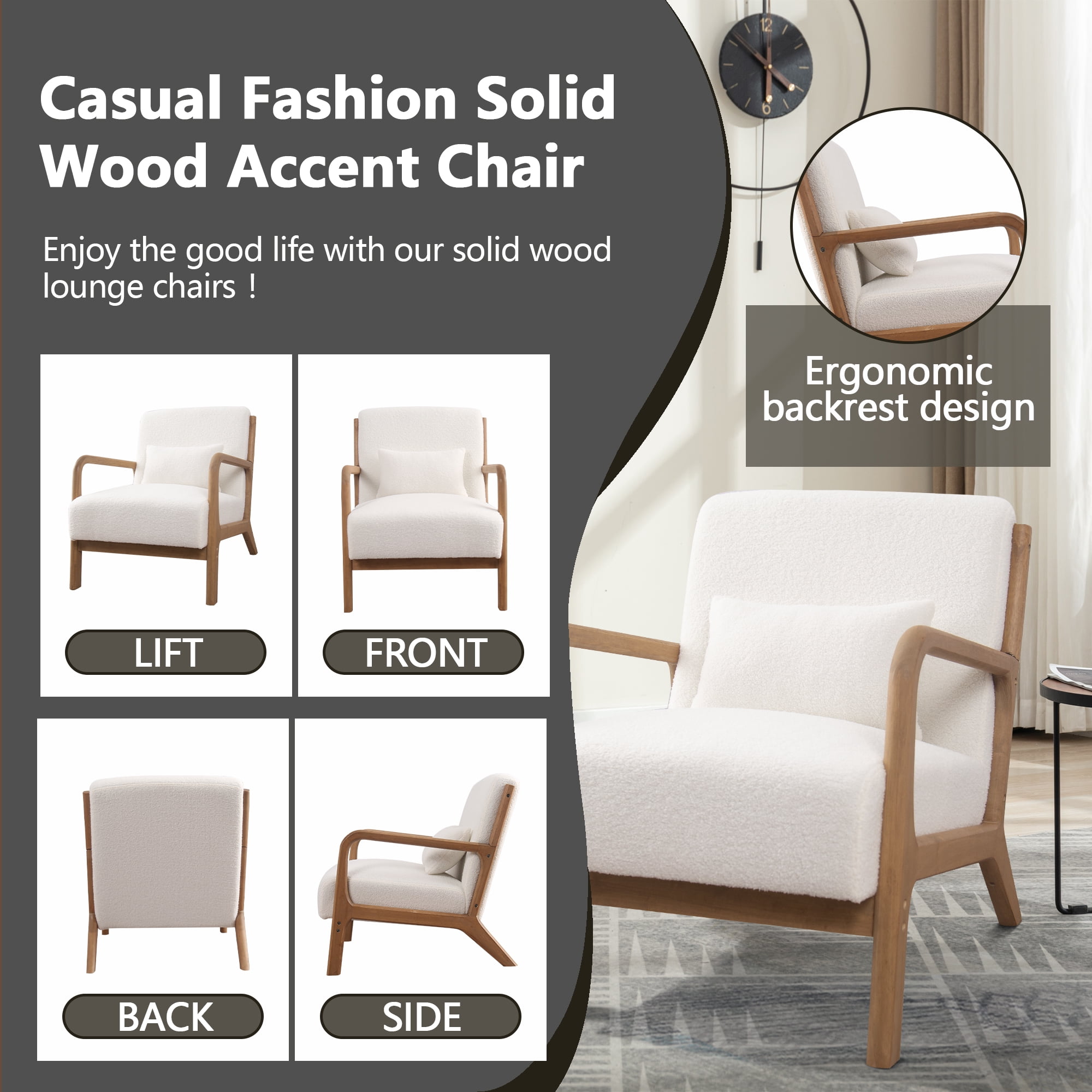 Bonzy Home Mid Century Modern Accent Chair, White